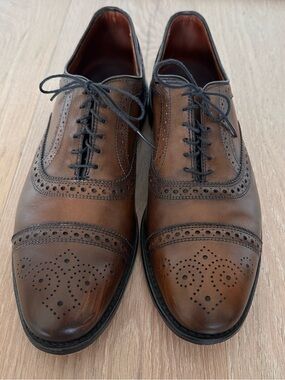 Allen Edmonds Strand Brown Leather Wingtip Oxfords with Brogue Detailing